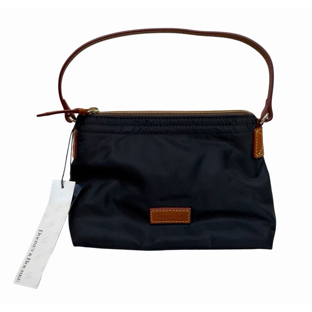 Dooney & Bourke Nylon Navy Blue Small Purse Bag Brown Leather Handle Strap 10x4